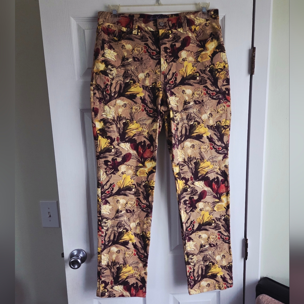 Gloria Vanderbilt High Rise Floral Print Jeans in Mustard, Brown & Red - Picture 2 of 13